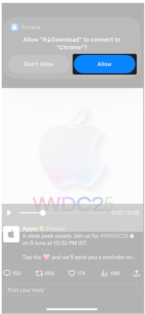 Allow permission on Twitter for first time on iPhone