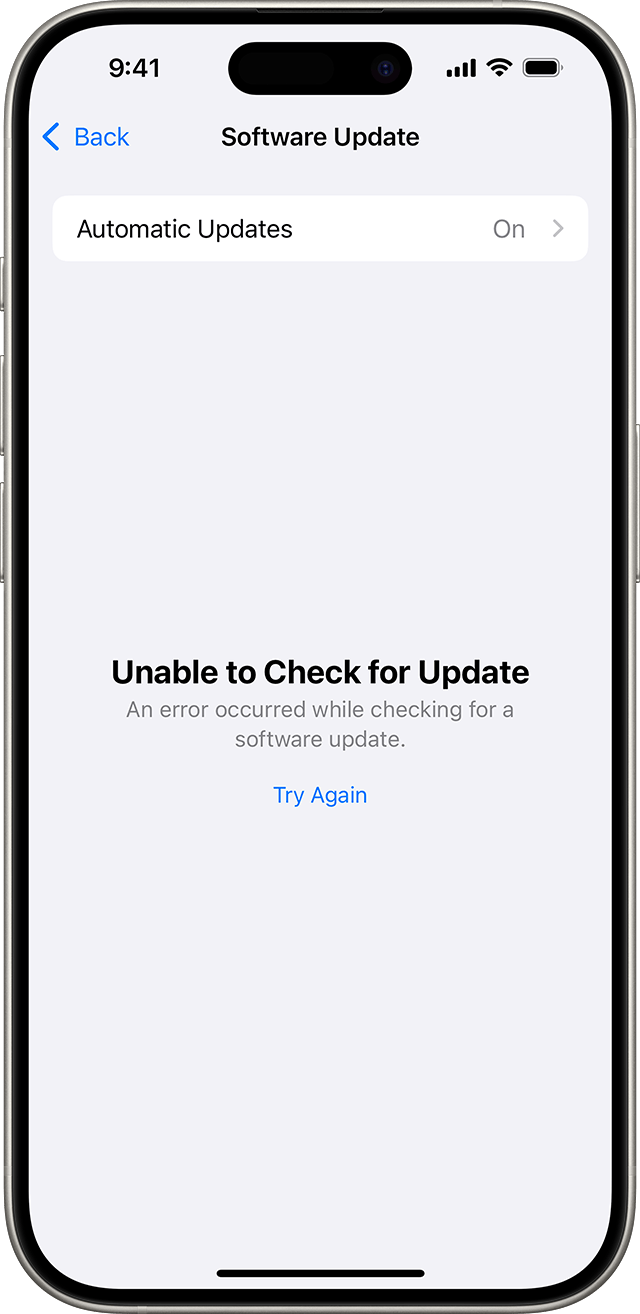 Apple server overload error in software update on iPhone