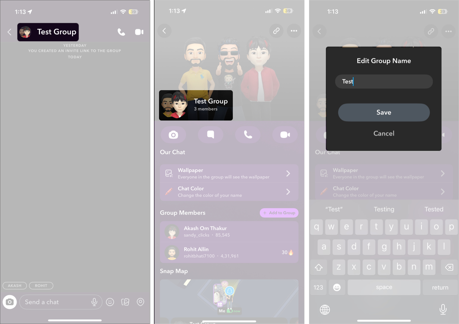 Change Snapchat group name