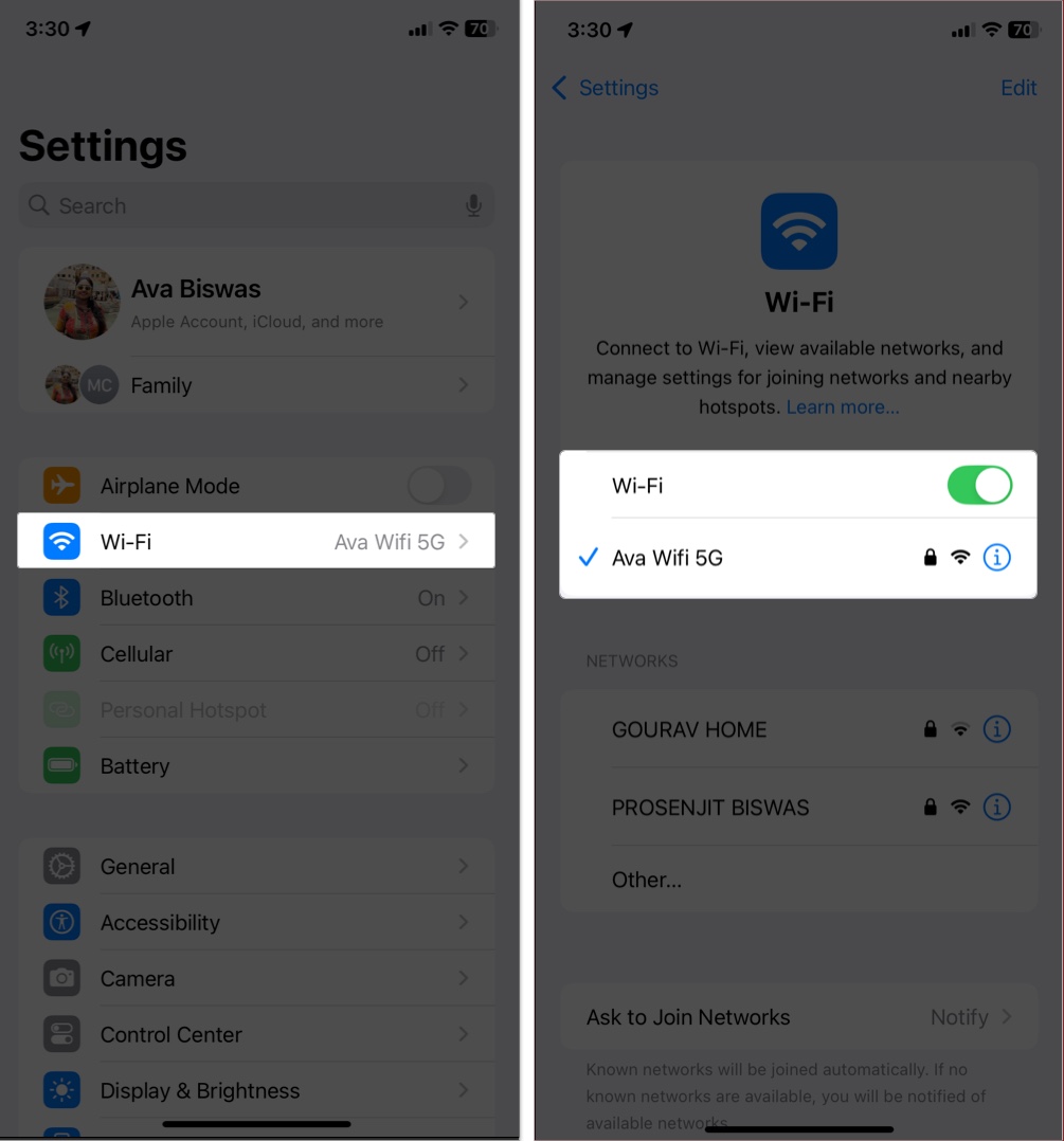 Check internet connection on iPhone