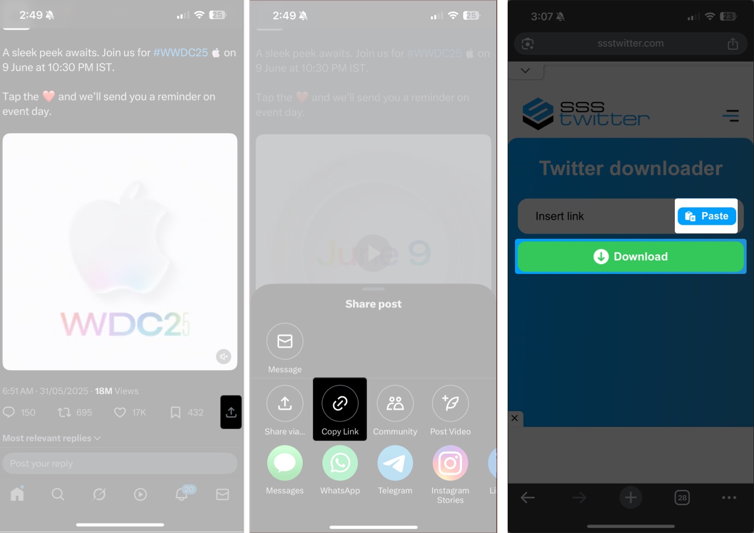 Download twitter video using online tools on iPhone