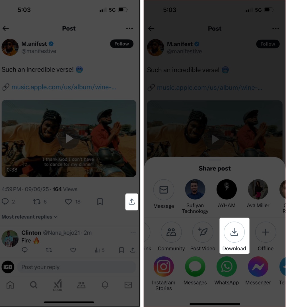 download twitter videos using native option in iphone.