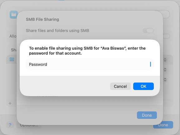 Enter password and click done to save your choice