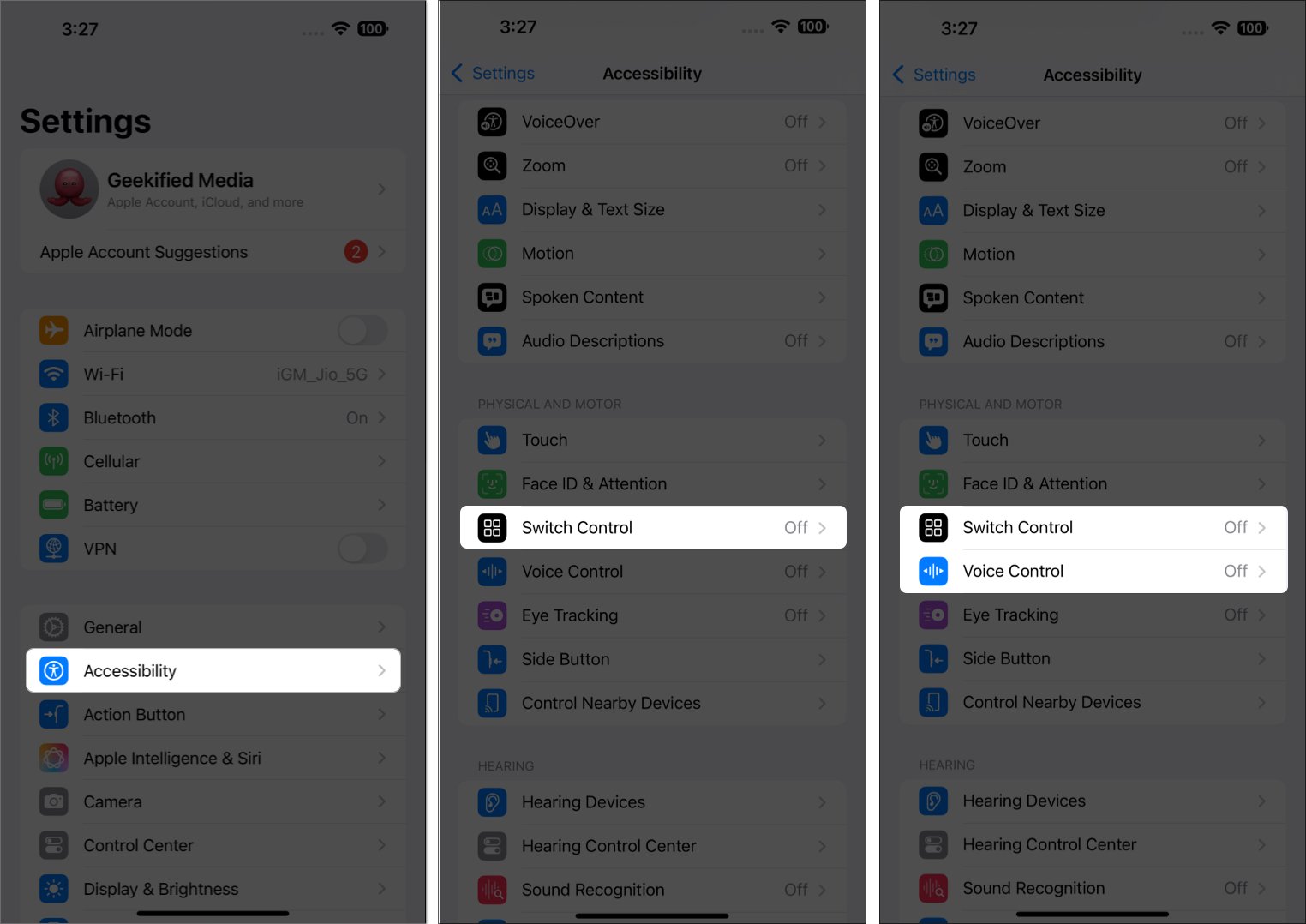 Find accessibility features in the iphone settings