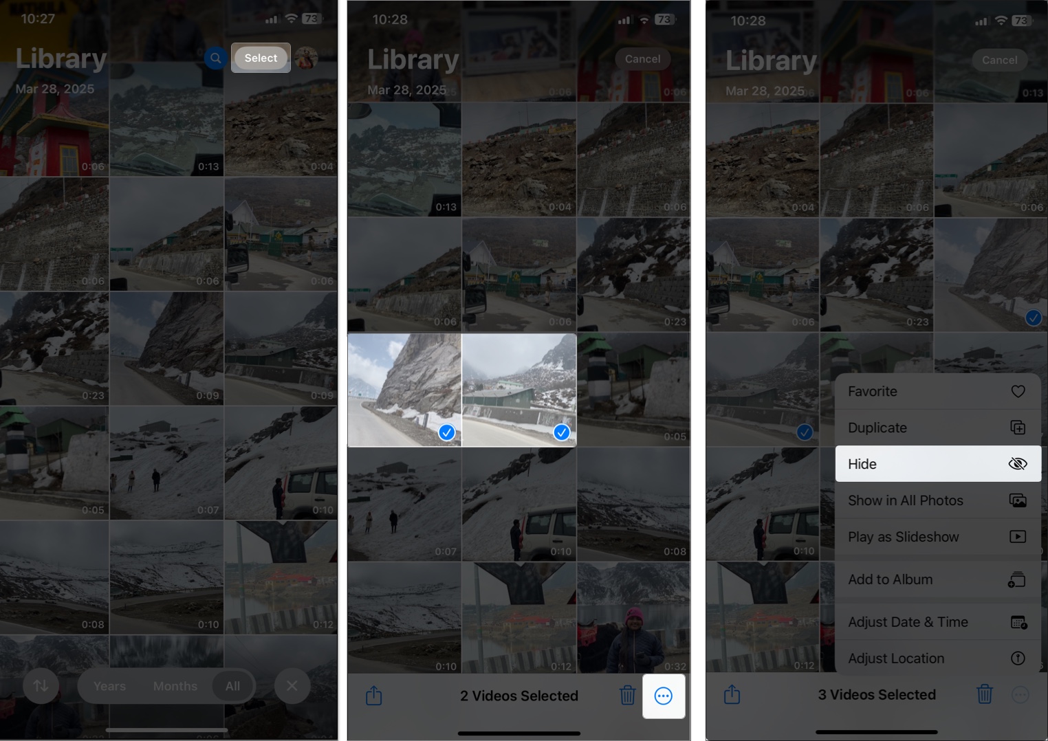 Hide multiple photos and videos in iPhone or iPad
