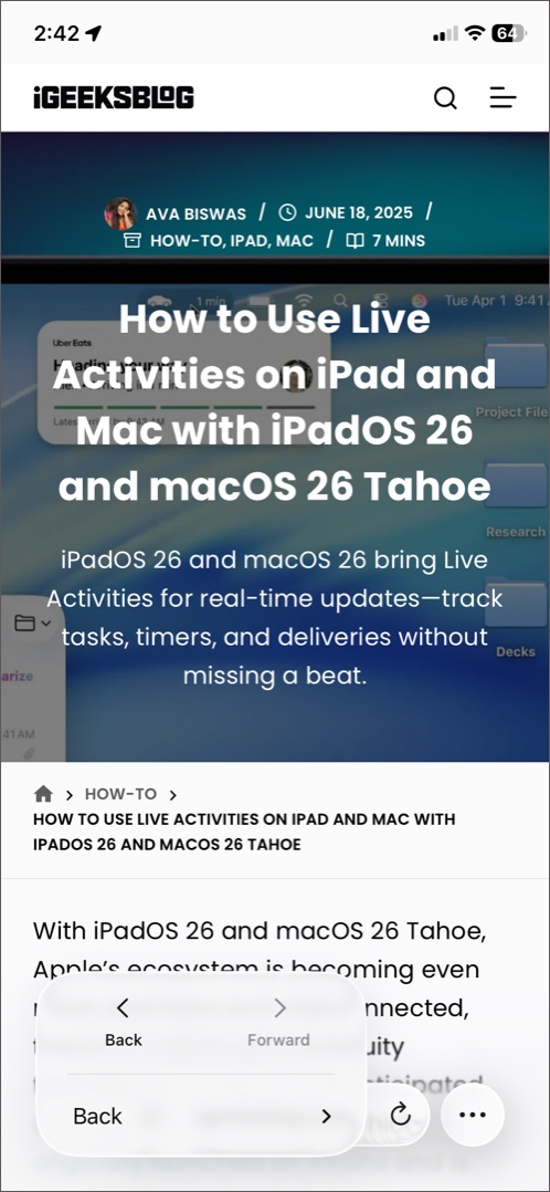 Minimal button on safari in iOS 26