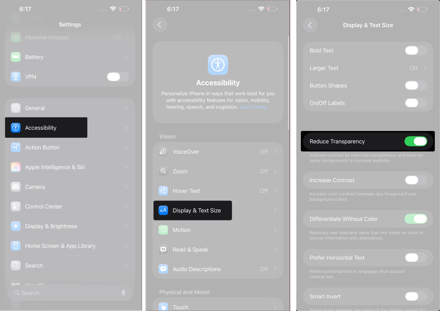 Reduce the transparency in iOS 26