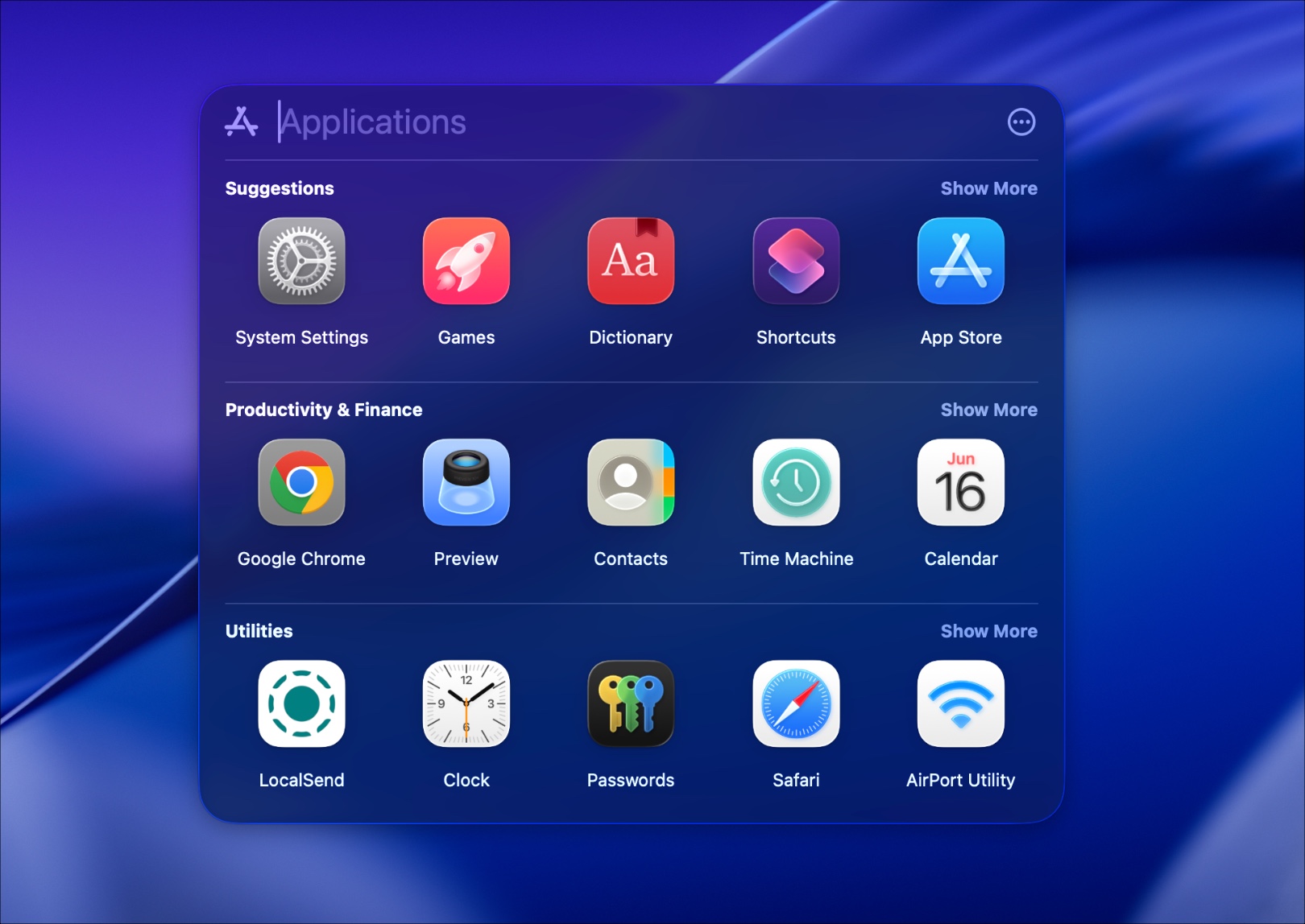 Search bar in spotlight on macOS 26