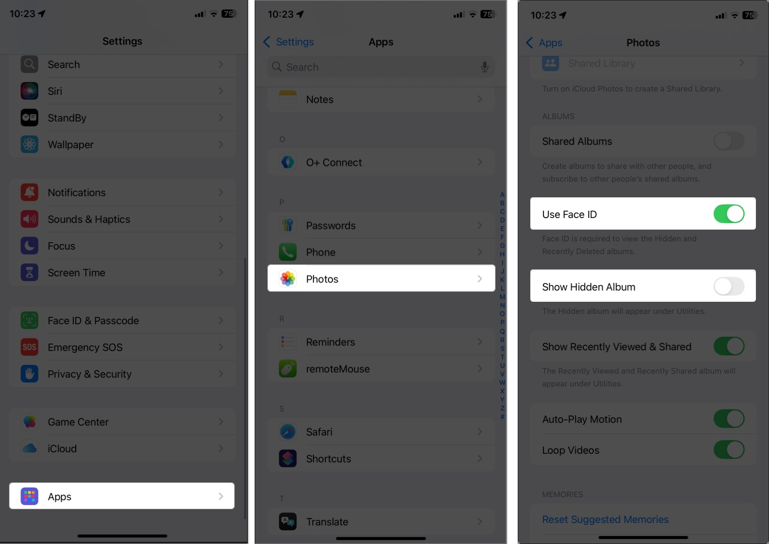 Secure hidden photos with Face ID or Touch ID in iPhone or iPad