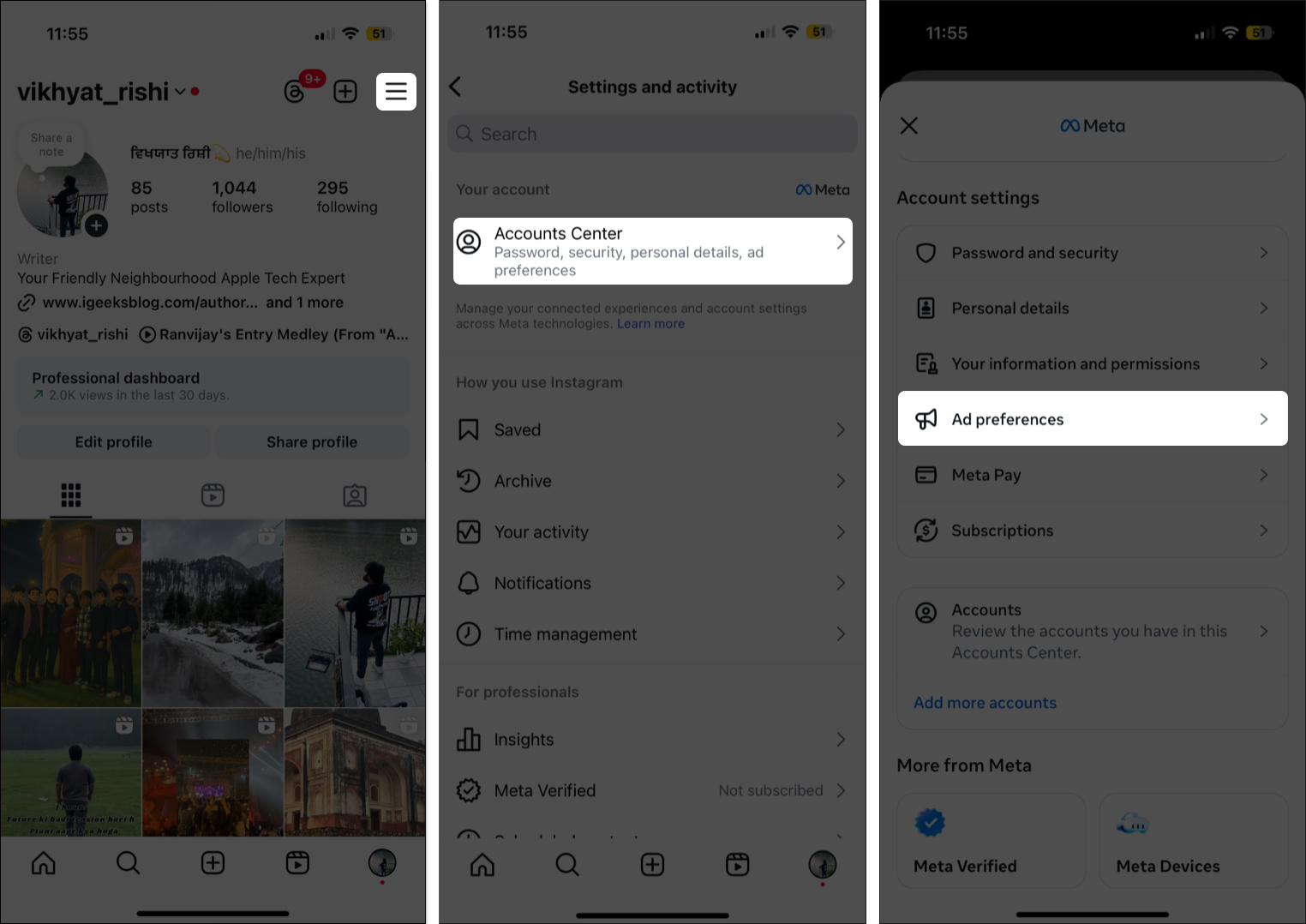 How to See Ads You’ve Viewed on Facebook and Instagram Access ad preferences option from Instagram settings