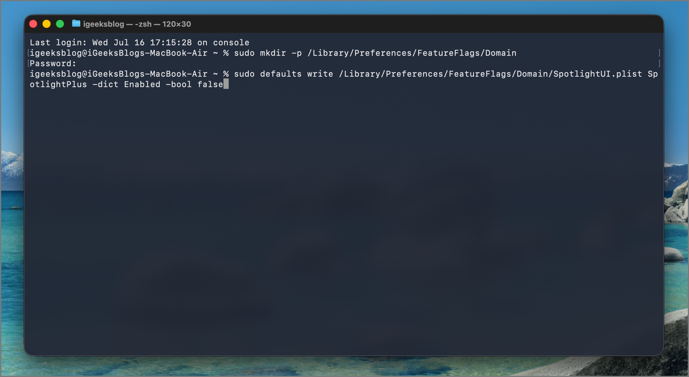 Terminal Command to roll back on Spotlight in macOS 26