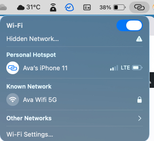 Connect your mac to personal iPhone hotspot