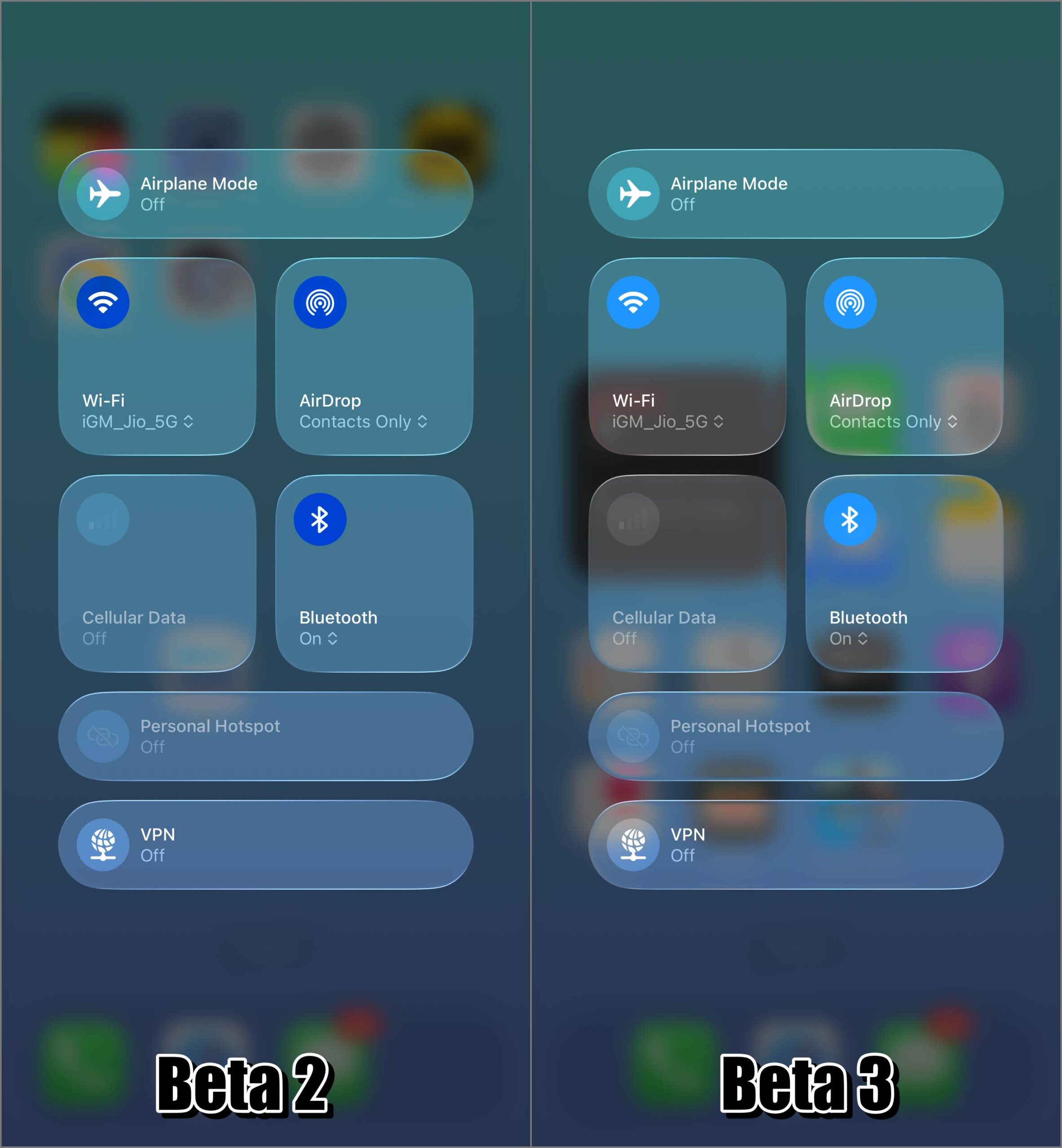 Beta 3 Control Center Color Change