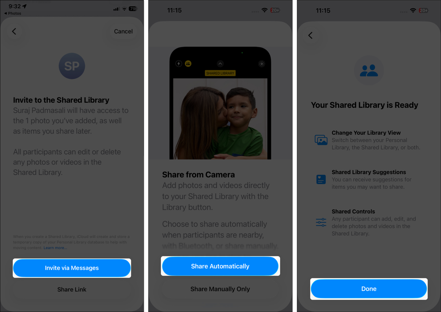 Create an iCloud shared photo library