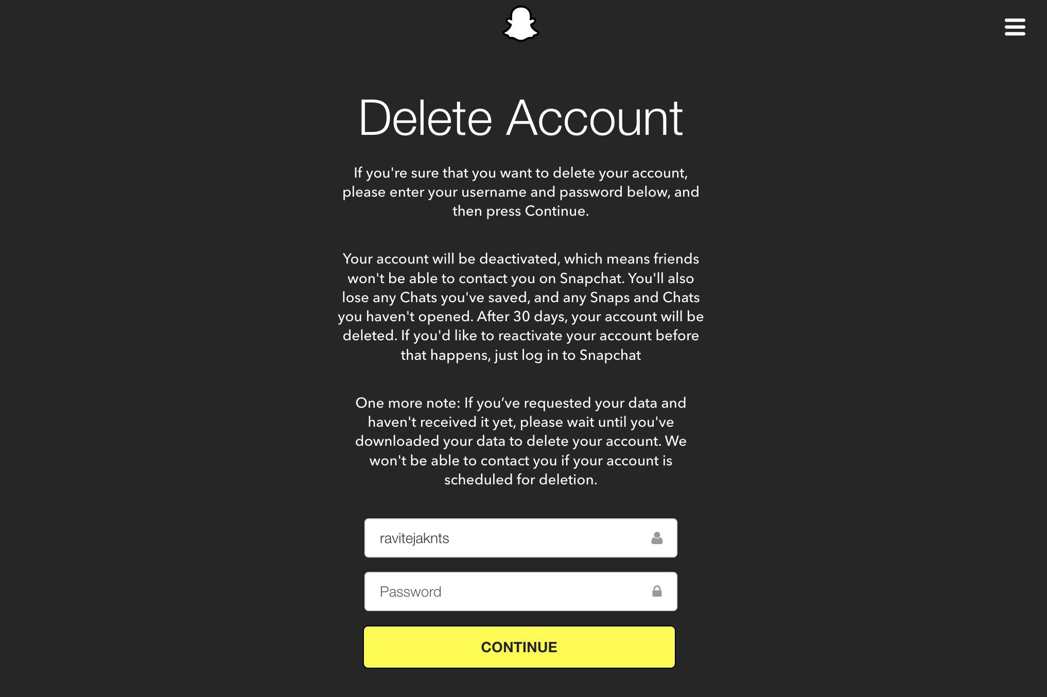 Delete snapchat account