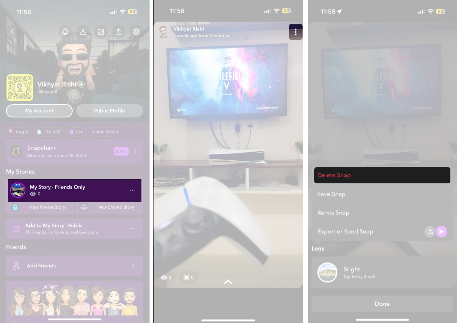 Delete snap from my stories section on Snapchat