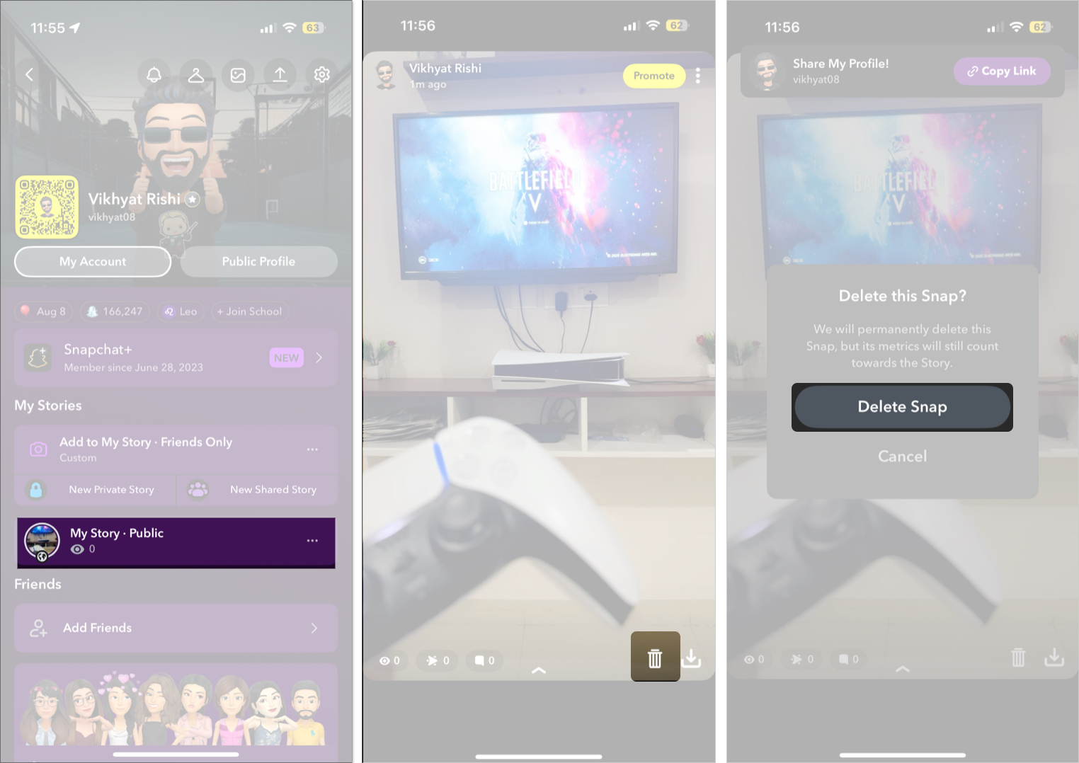 Delete snap from public story on Snapchat