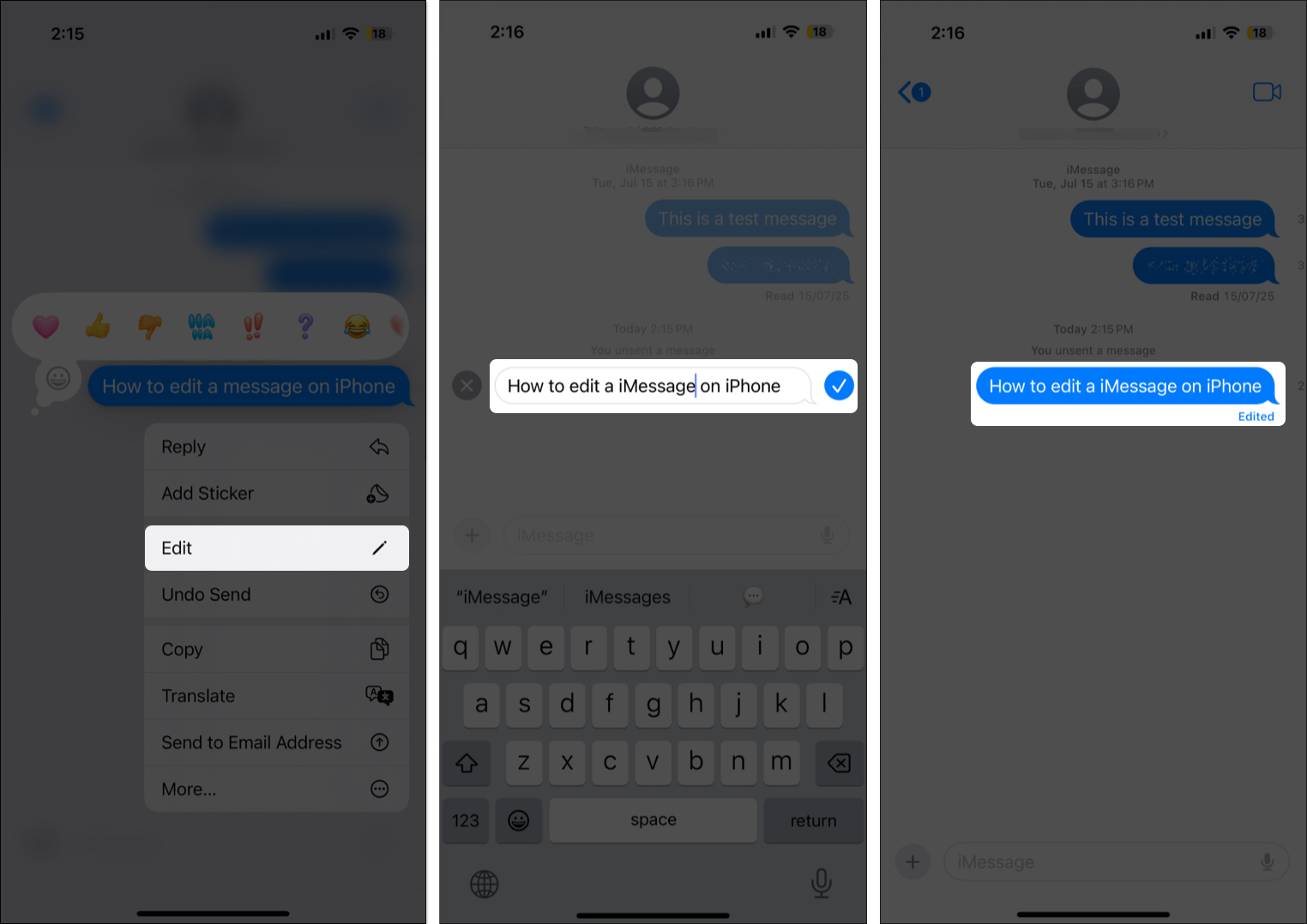 Edit sent message on iphone