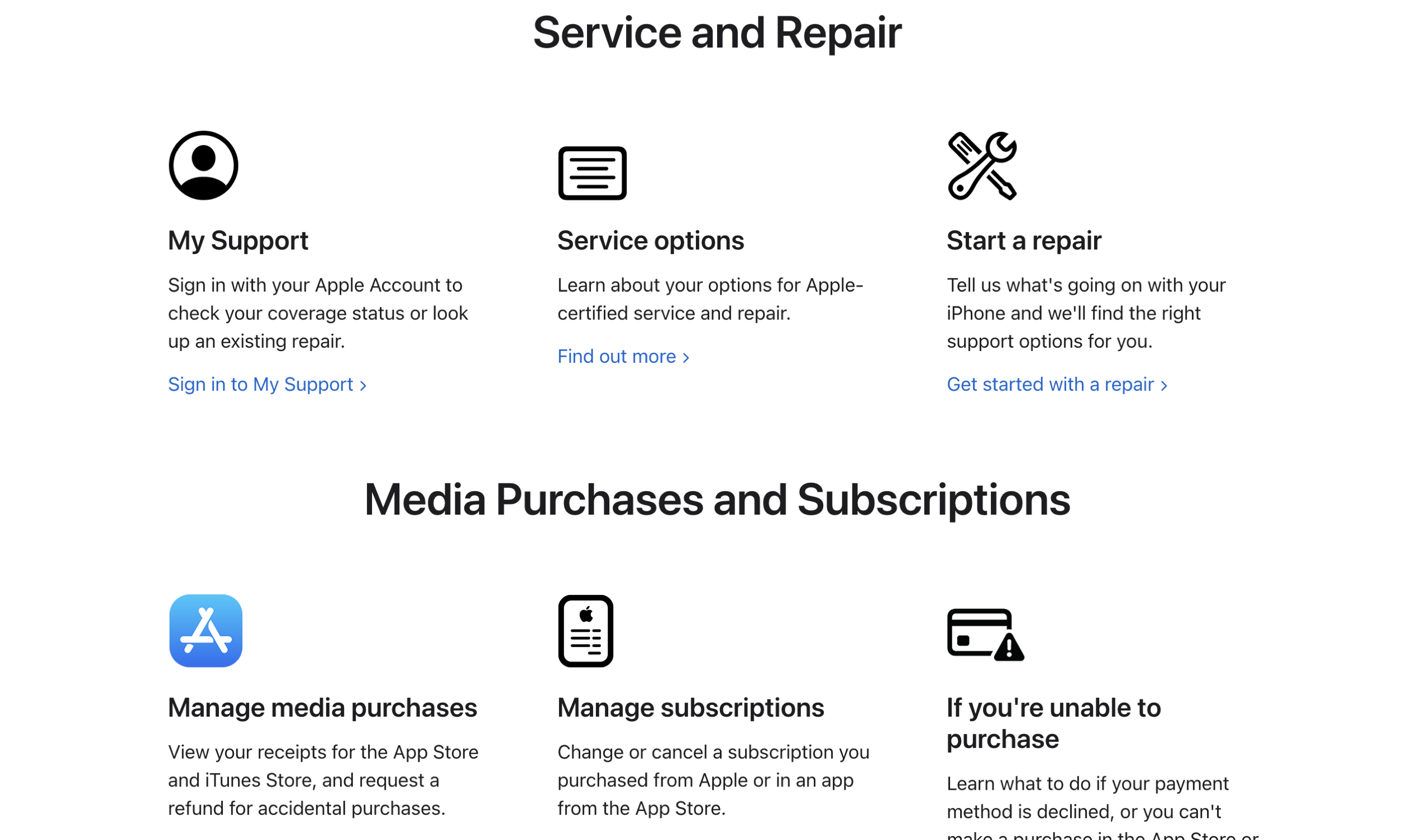 Find service and media purchases support options