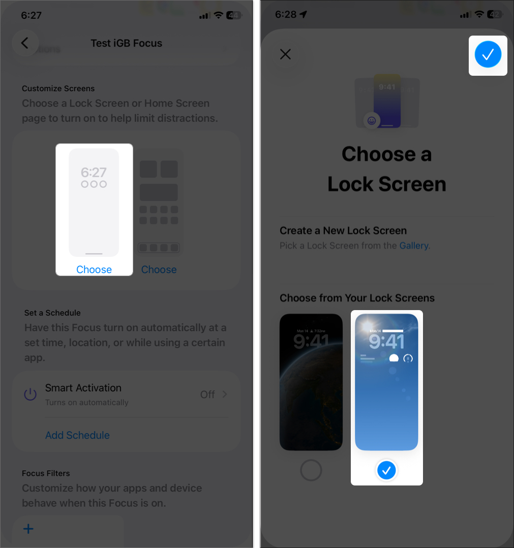Link a specific lock screen to a focus mode