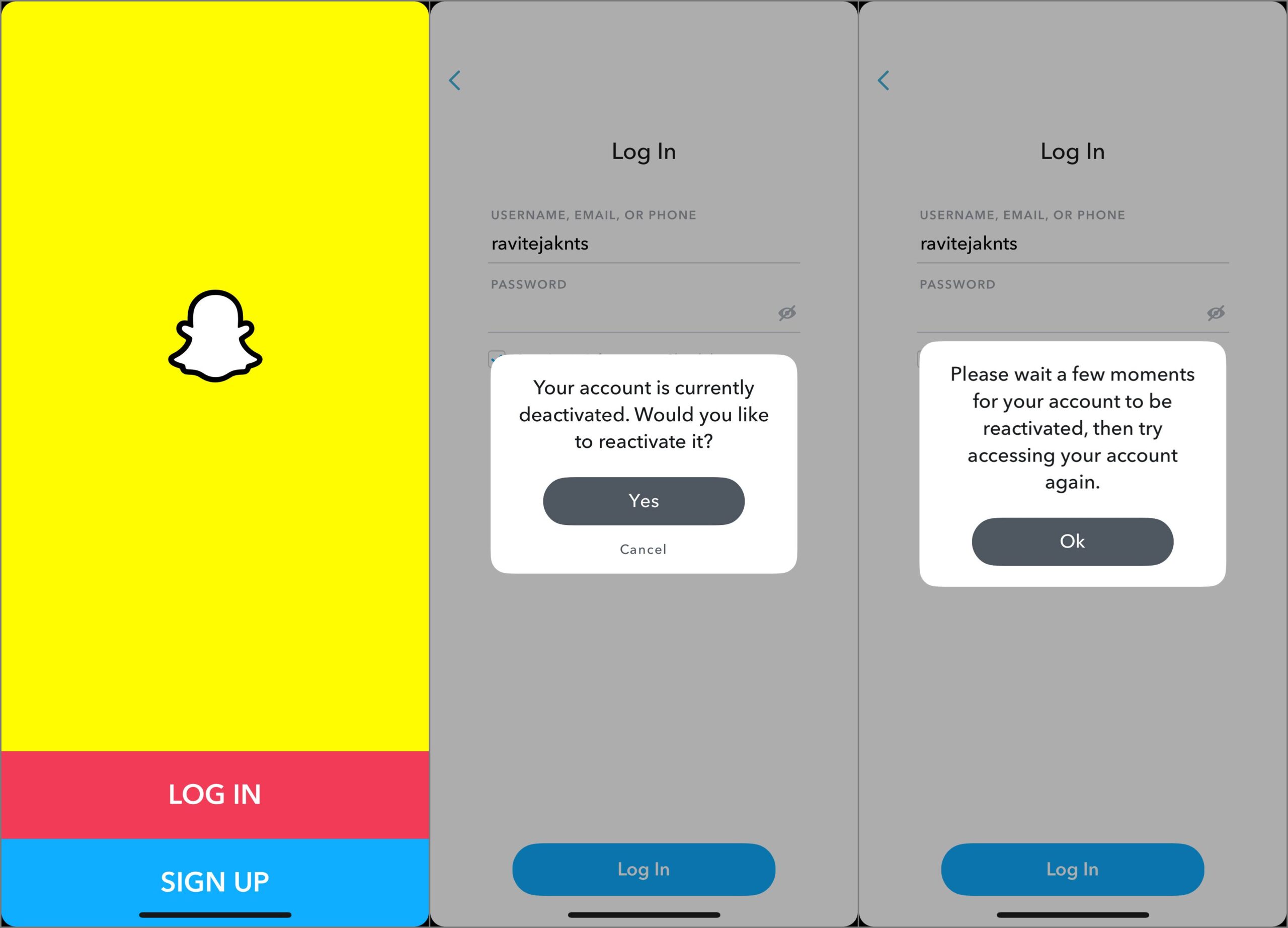 Reactivate snapchat account