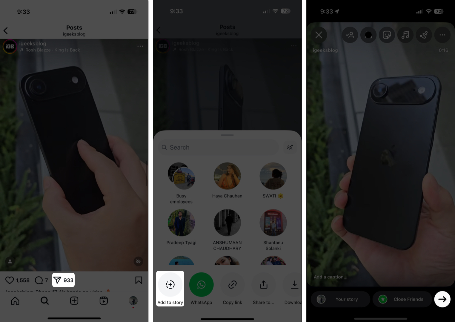 Repost Instagram reel as a story on Instagram