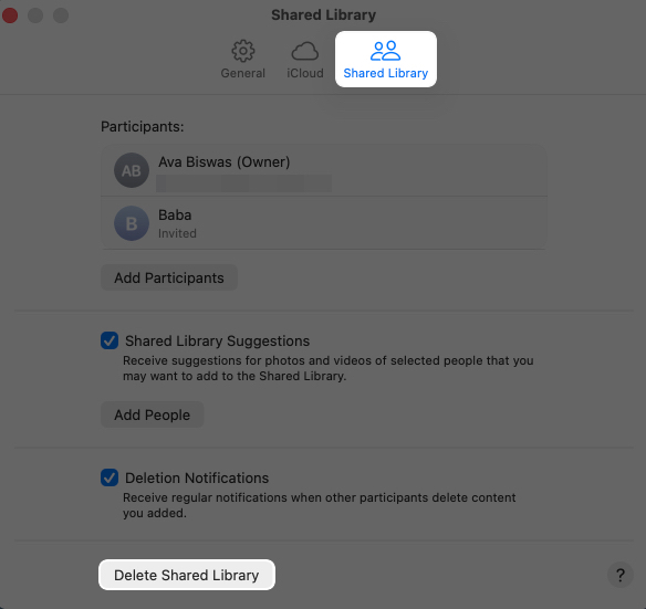 Select shared library and tap on the delete shared library