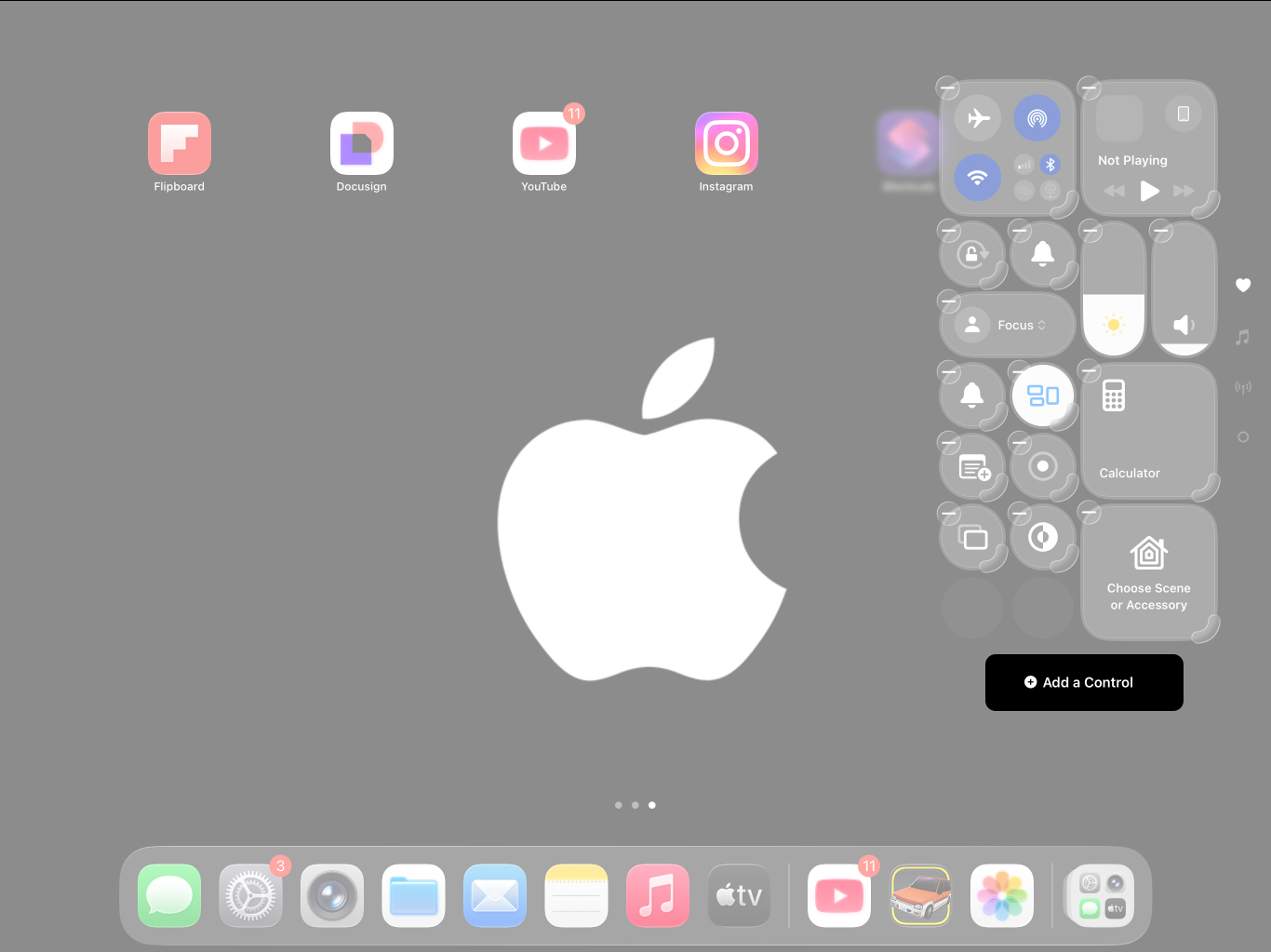 Tap on add a control option on iPad