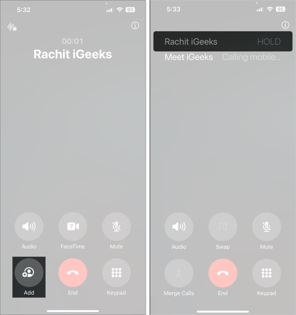 Tap on add button to add another person in your contacts