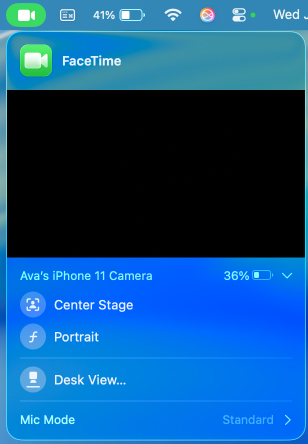 Tap on green icon from menu bar and choose option to setup webcam