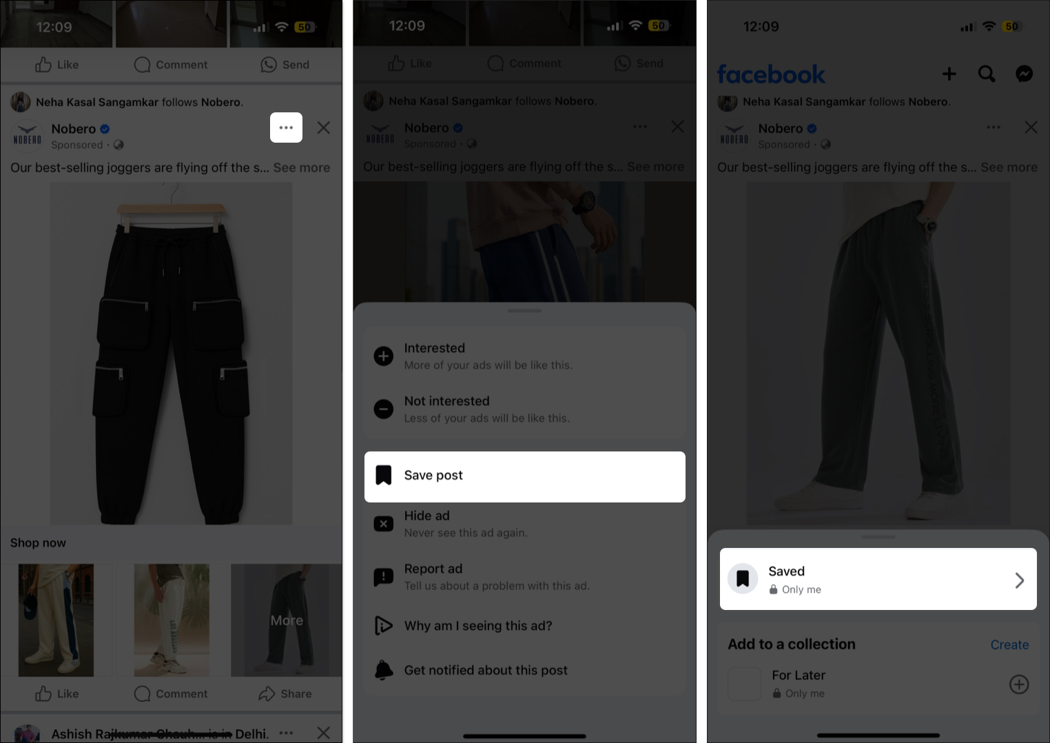 How to See Ads You’ve Viewed on Facebook and Instagram Tap on three dot and save ad on Facebook