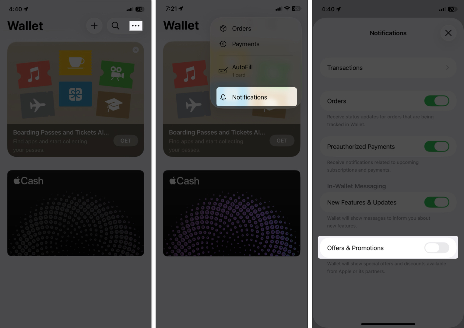 Toggle off offers and promotion from wallet app on iphone