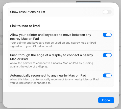 Toggle on all options under Link to mac or iPad