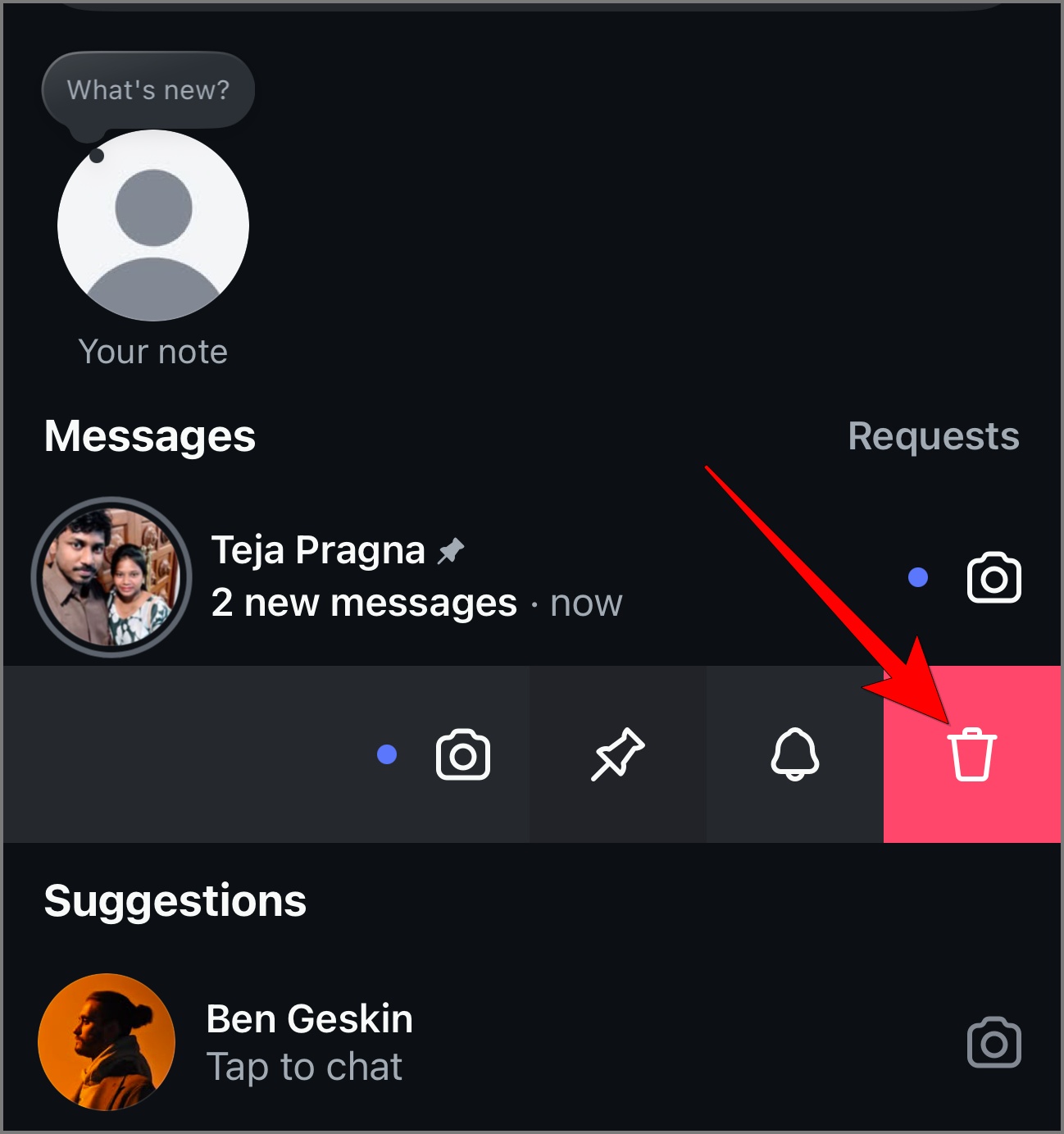 Delete icon on instagram dm