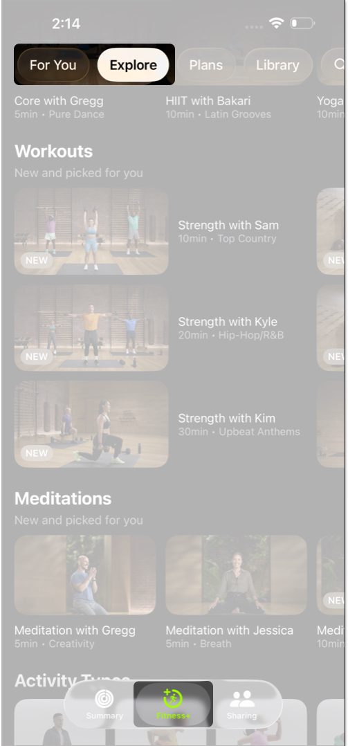 Tap on explore tap to browse all activity