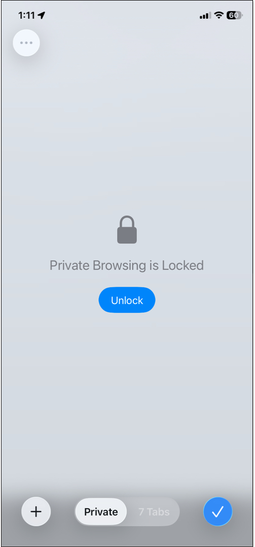 To unlock private browsing tap on unlock