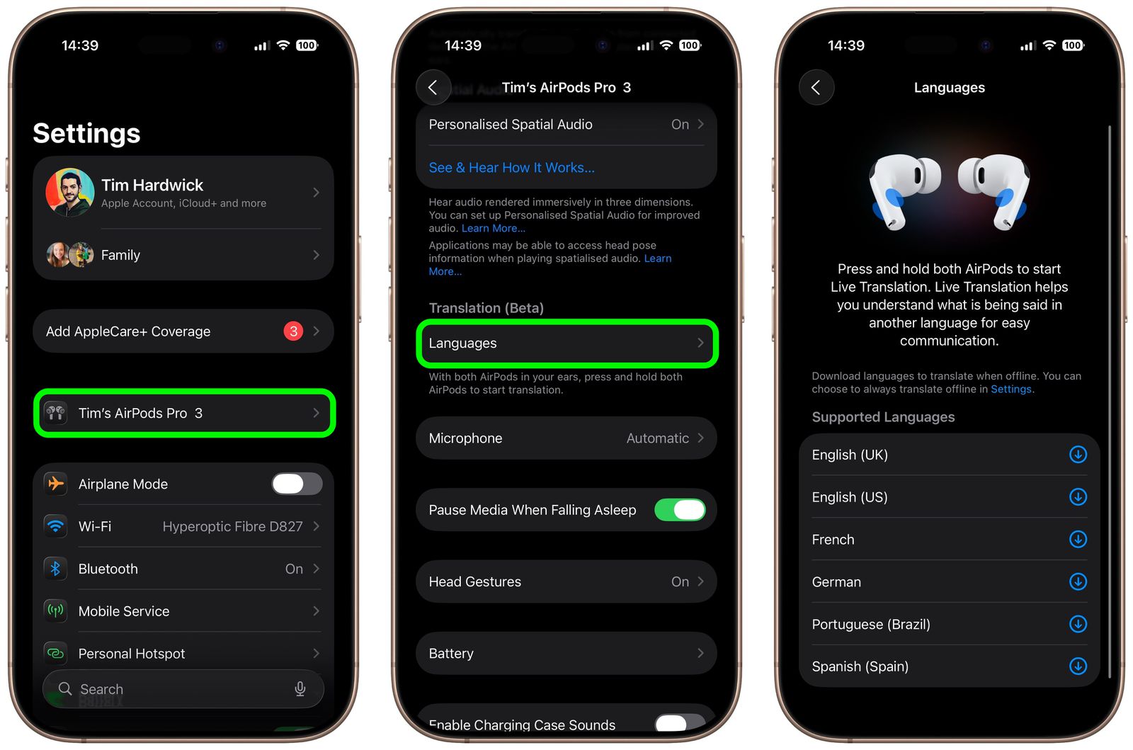 Airpods language settings on iphone