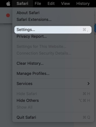 Go to Safari on menu bar tap Settings