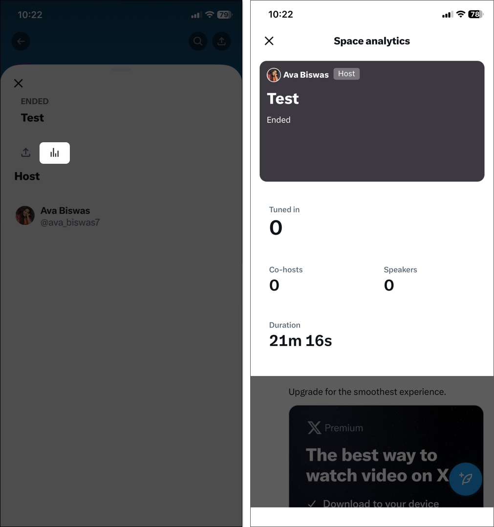 Tap the insights icon to see the analytics for your Space