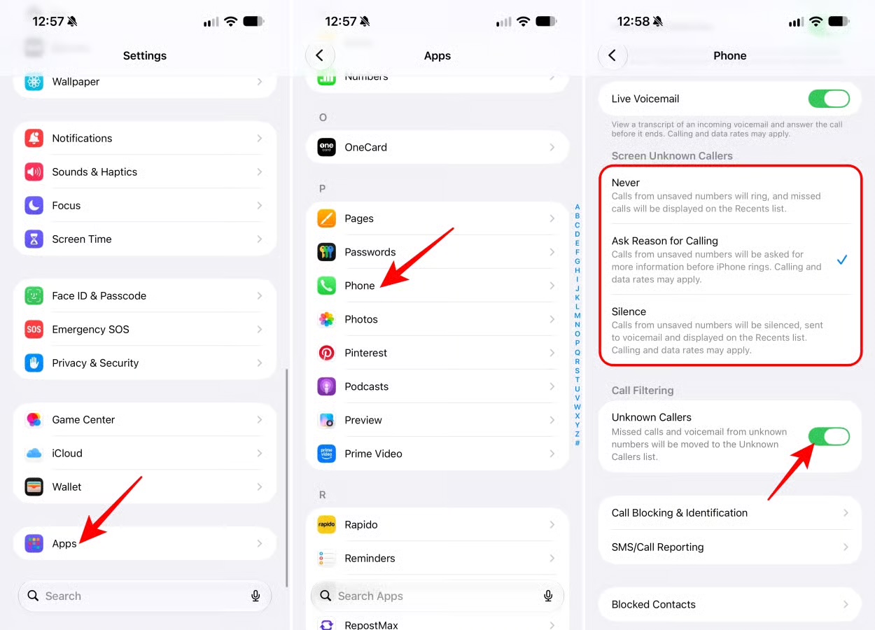 Turn on Call Screening