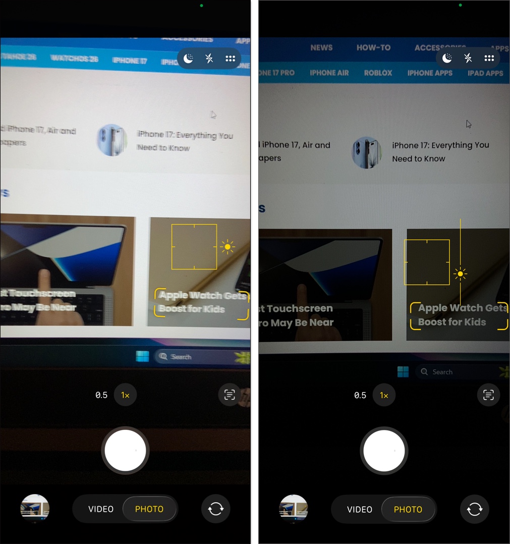 Adjust the exposure manually in Camera app