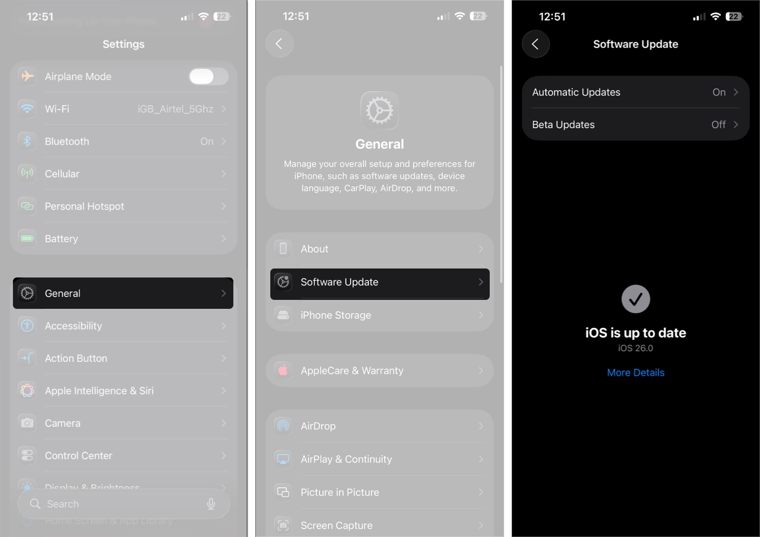 Check software update from iPhone settings
