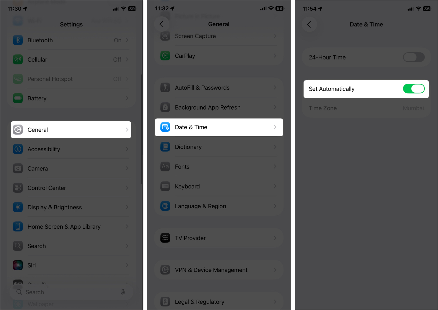 Open date and time settings and set it on automatically on iPhone