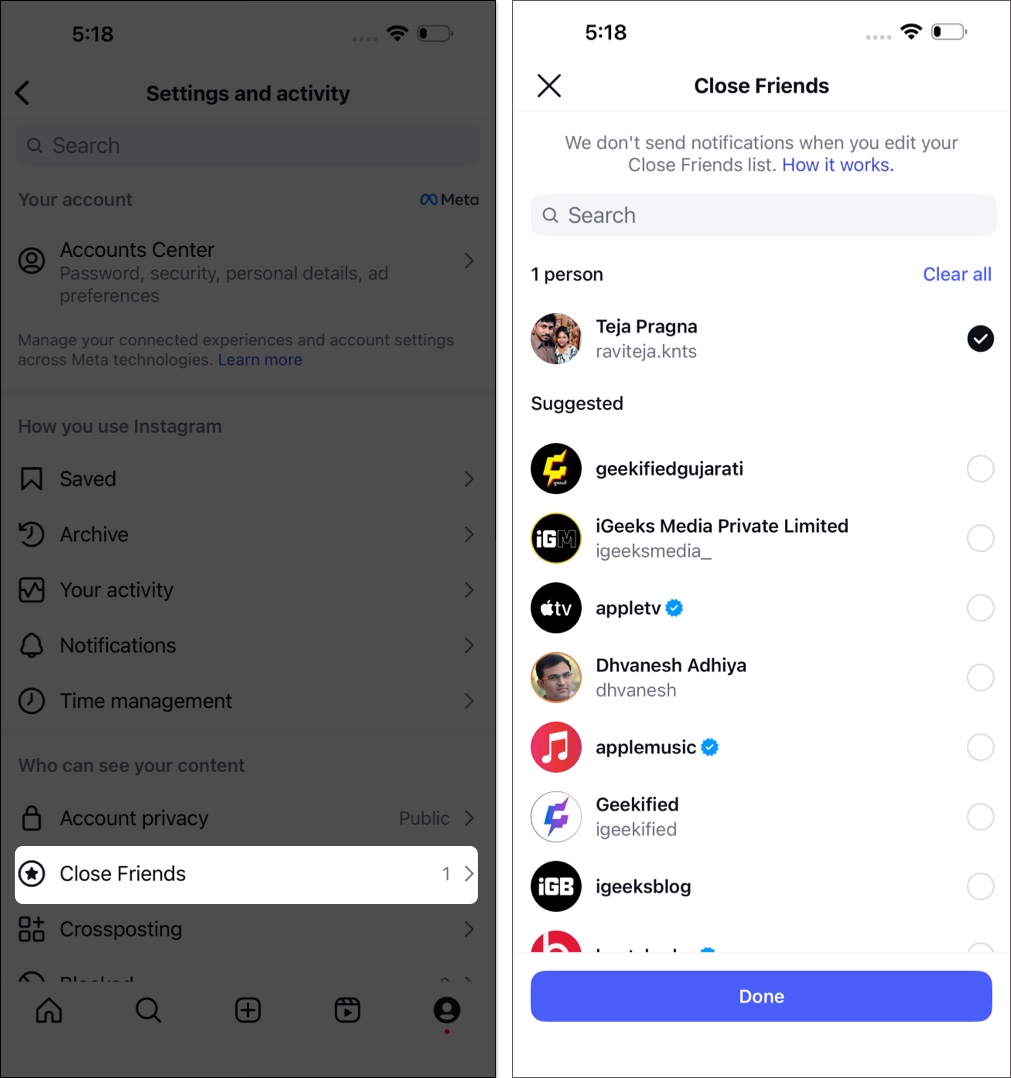 how to select close friends