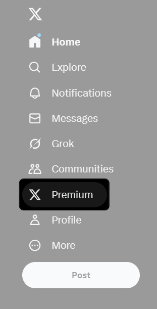 Open X webpage and access premium option from side menu