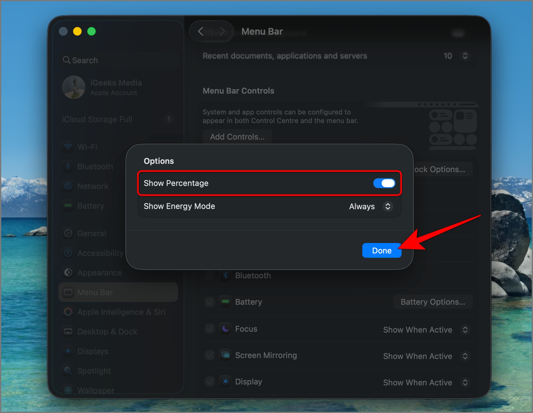 Show Battery percent on mac tahoe