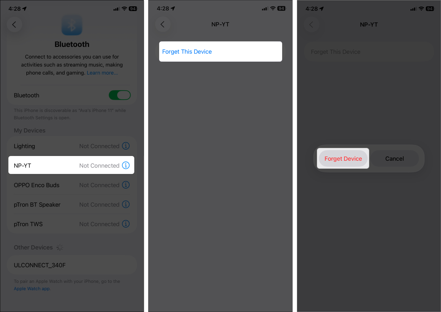Tap on i button to disconnect from bluetooth