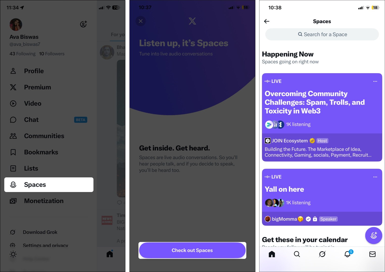 Tap on profile picture then select spaces
