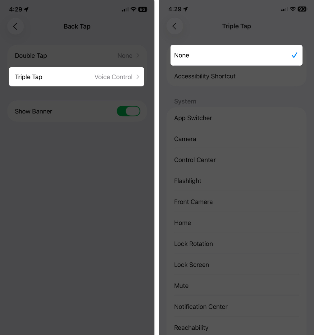 Tap on triple tap then select none