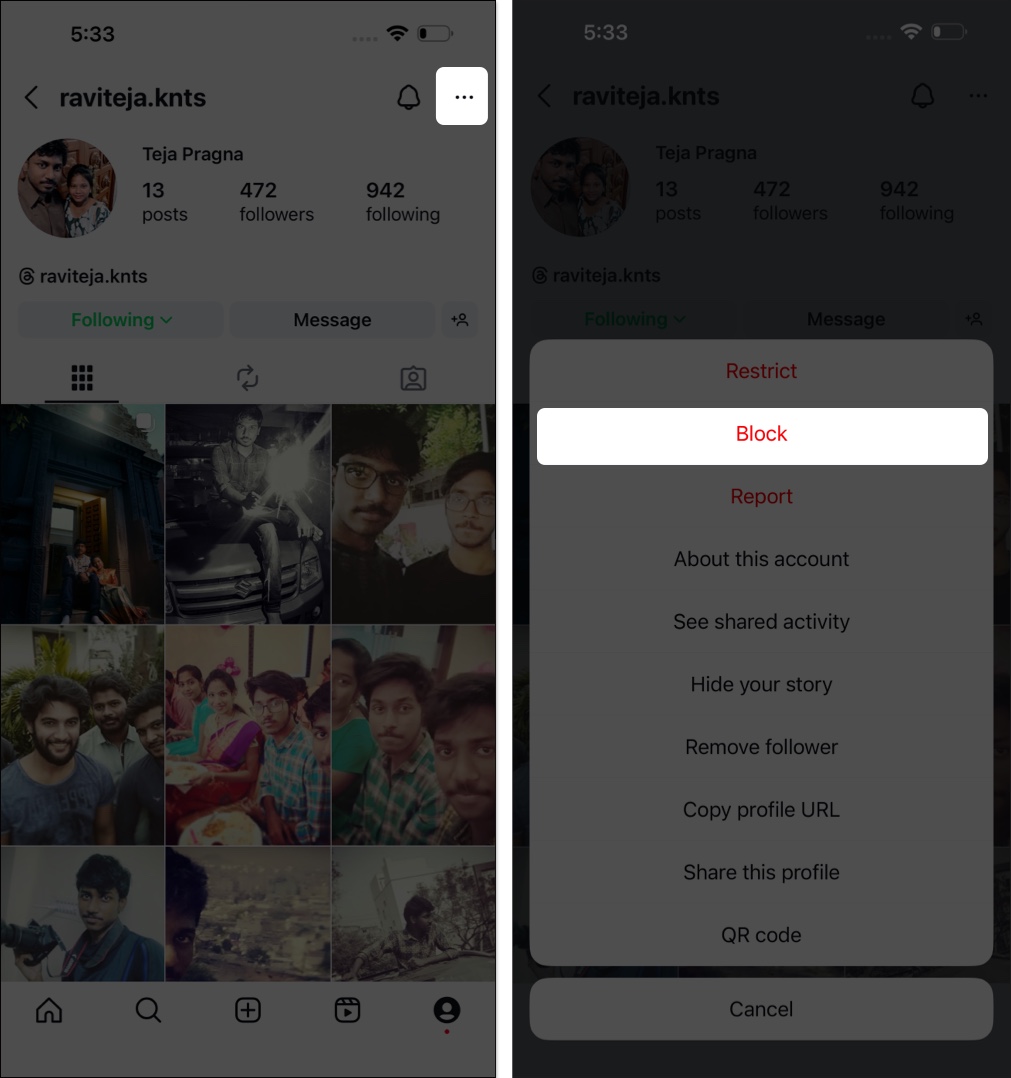 how to block on Instagram